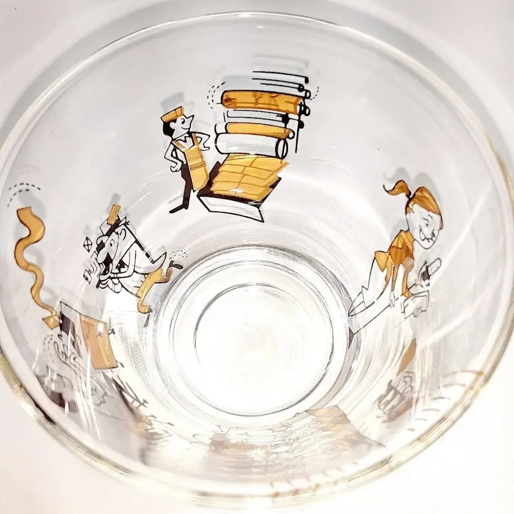 Mid Century modern Double drinking  Glasses  Set of 5 Pressroom Characters
